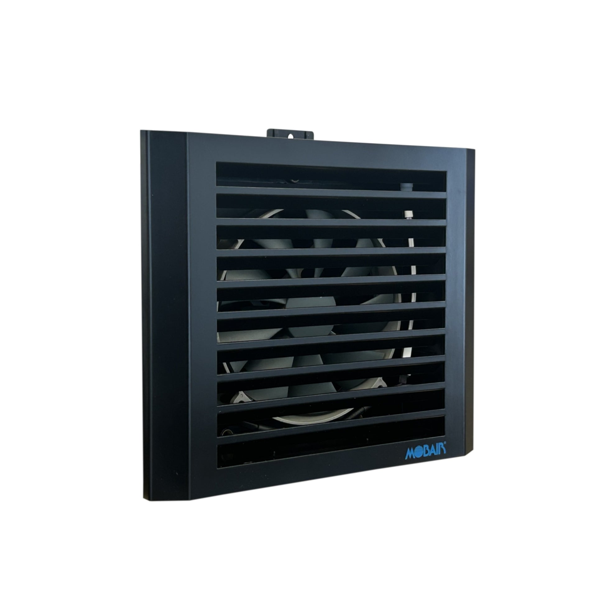 Angle view of the Mobair Out exhaust air fan in black