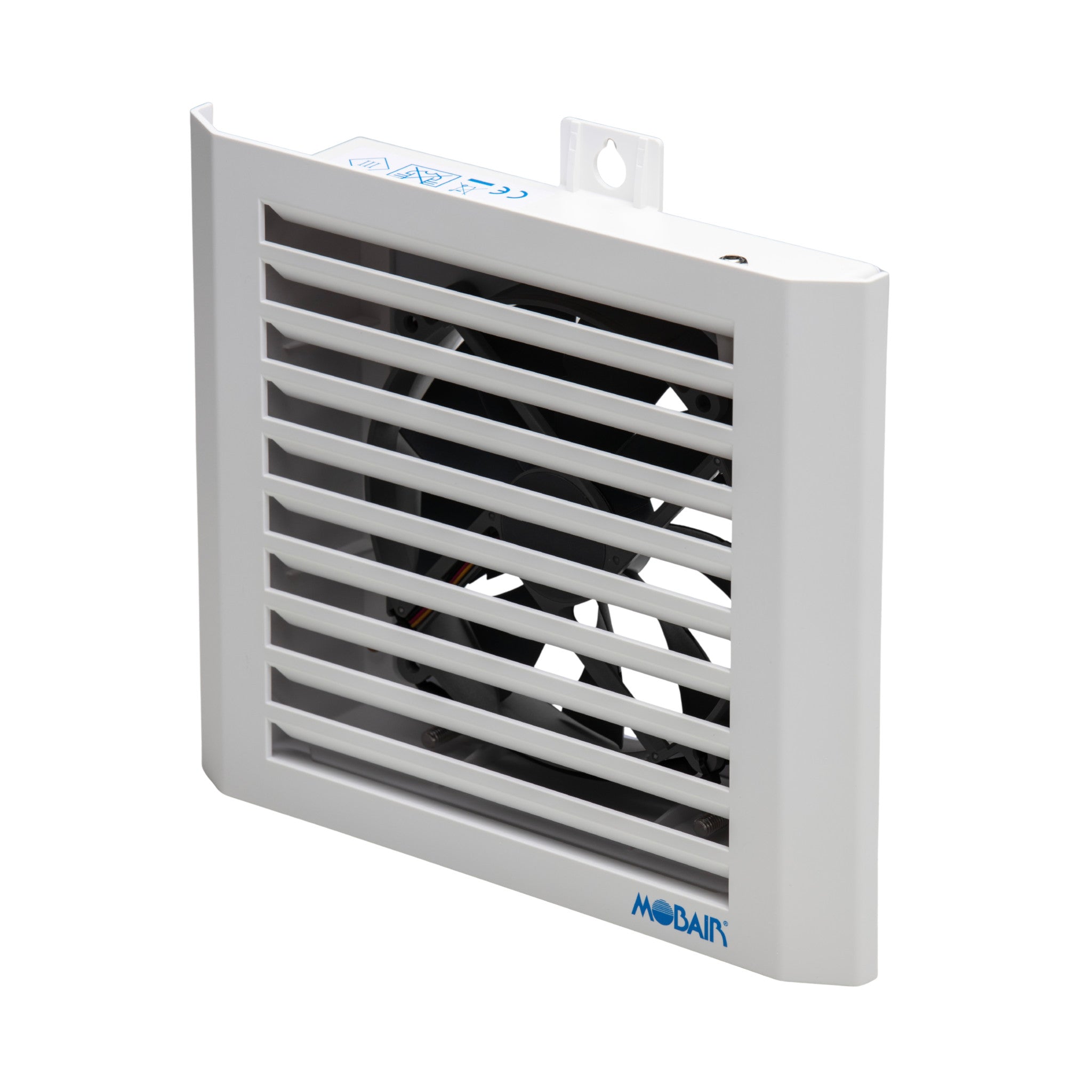 Angle view of the Mobair S fresh air valve in white.